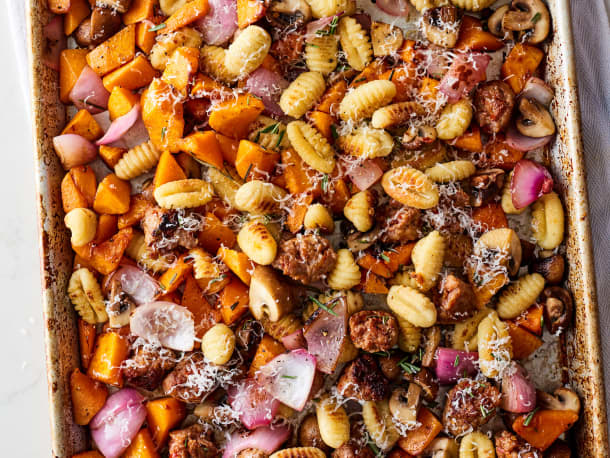 Crispy Sheet Pan Gnocchi with Mushrooms, Sausage, and Butternut Squash