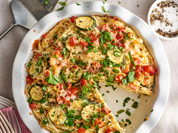 Easy (Make-Ahead!) Spaghetti Pie with Ricotta and Summer Veggies