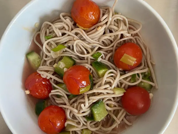 Tomato Water with Cold Soba and Veggies