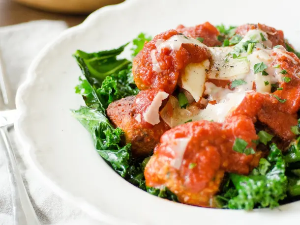 Quick Turkey Meatballs Over Greens