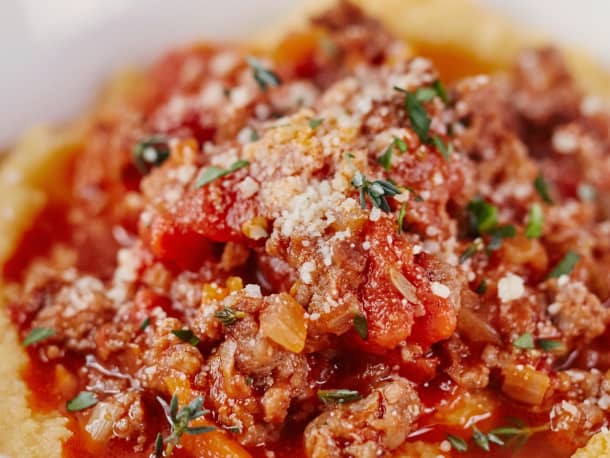 Sausage Ragù over Creamy Polenta