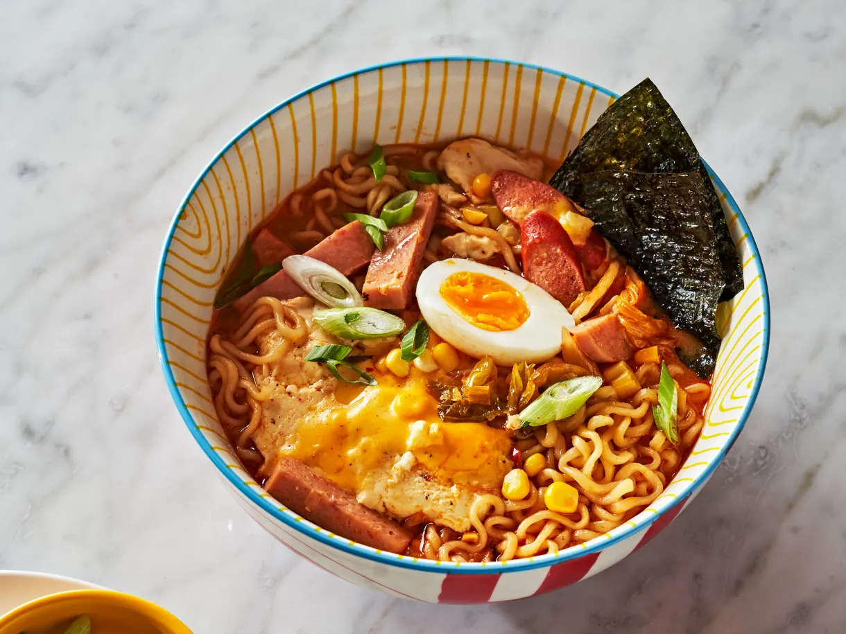 Cheesy Budae Ramyun with Jammy Eggs