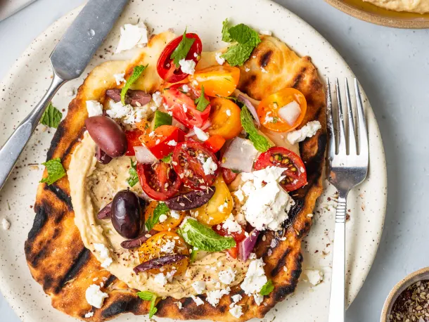 Grilled Yogurt Flatbreads with Israeli Salad