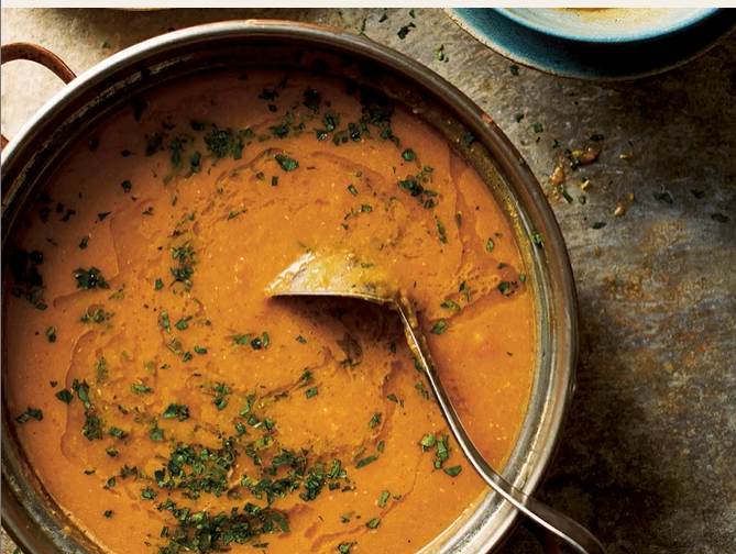 Palestinian Red Lentil and Squash Soup with Za’atar Croutons