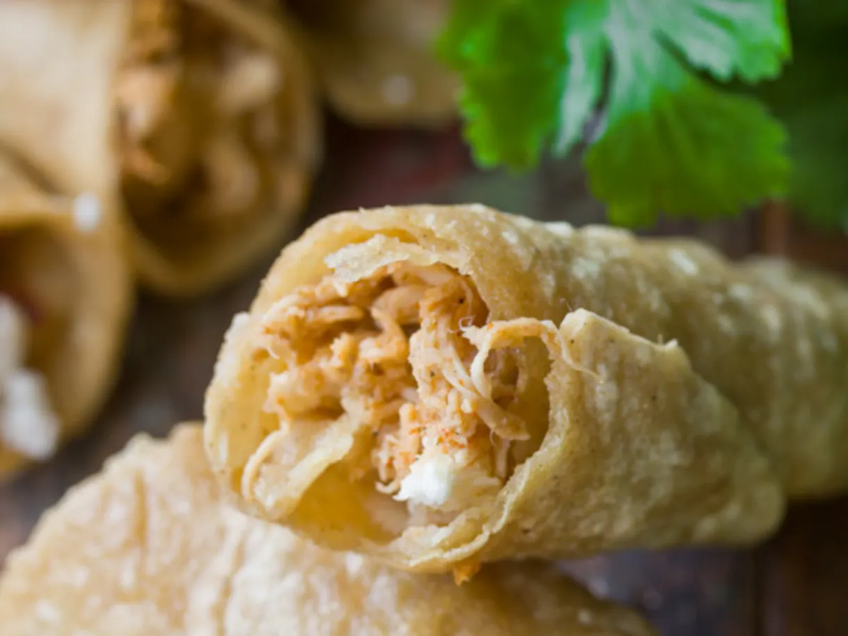 Spicy Chicken Flautas with Lime Sour Cream