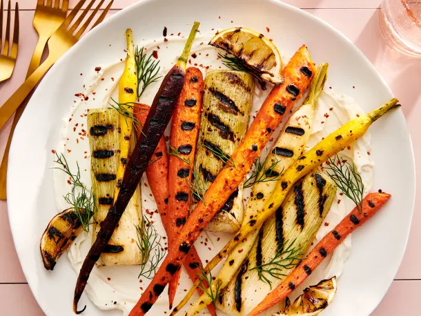 Grilled Carrots & Leeks with Labneh