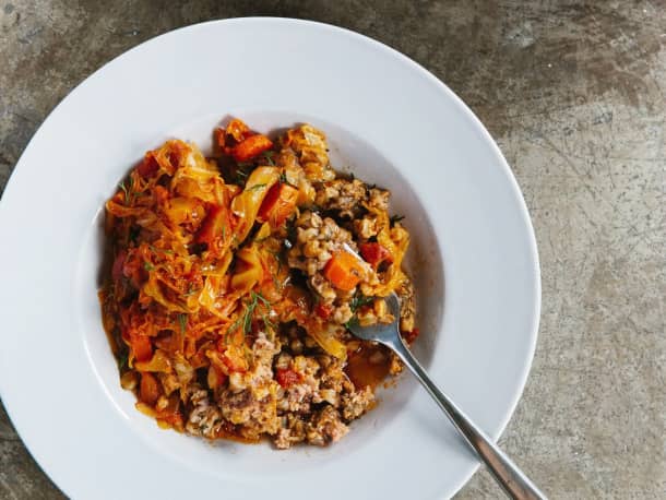Deep-Dish Cabbage and Farro Casserole