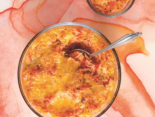 Tomato Rice with Crispy Cheddar