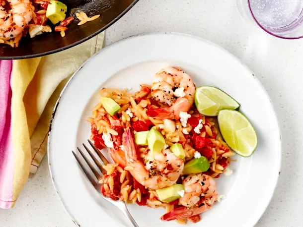 Mexican-Spiced Shrimp and Orzo Skillet