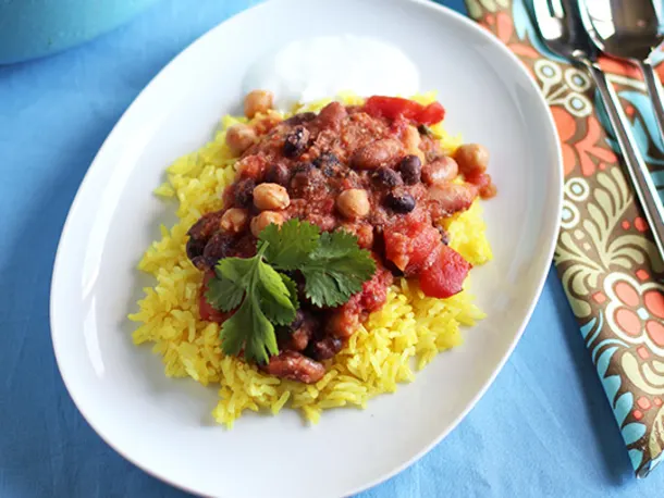 Mixed Bean Masala with Fragrant Yellow Rice