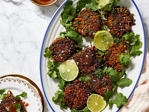 Sweet Potato and Spinach Pakoras with Sweet and Sour Sauce