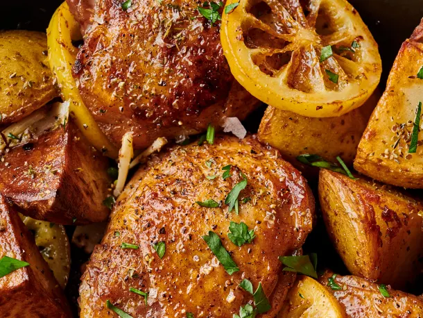 One-Skillet Greek Lemon Chicken and Potatoes