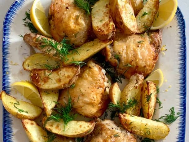 Air Fryer Greek Chicken and Potatoes