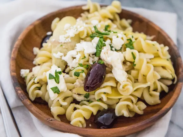 Greek Chicken Pasta with Olives and Feta