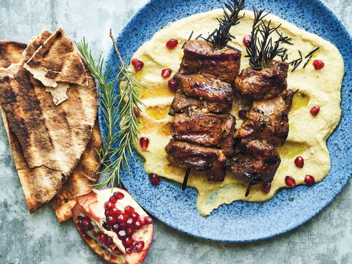 Rosemary Lamb Kebabs with Smoky Eggplant