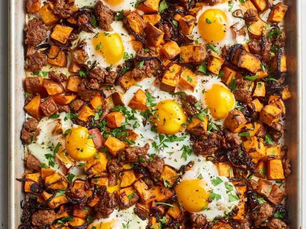 Sweet Potato Hash with Sausage & Eggs