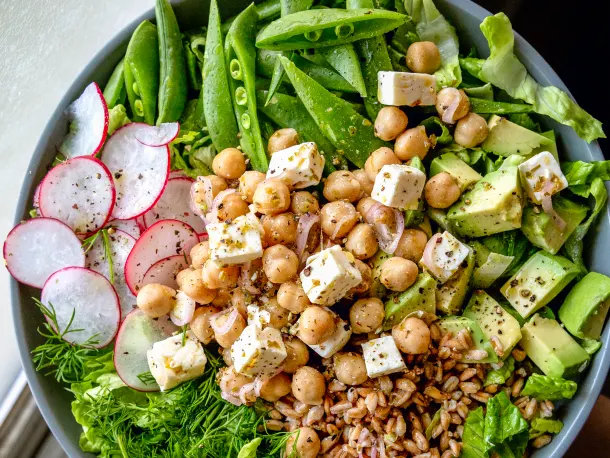 Marinated Chickpea and Feta Salad with Spring Veggies
