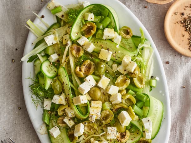 Shaved Cucumber and Fennel Salad with Olives and Feta