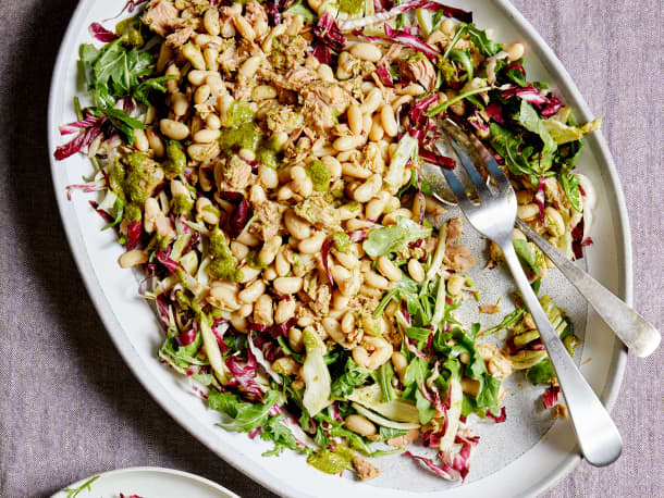Mediterranean Tuna and White Bean Salad with Pesto Vinaigrette