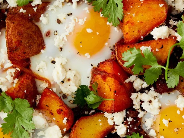 Skillet-Baked Eggs with Potatoes and Chorizo