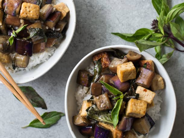 Vegan Stir-Fried Garlic Tofu and Eggplant
