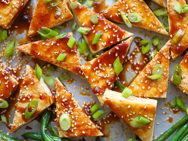 Sheet Pan Honey-Sesame Tofu and Green Beans