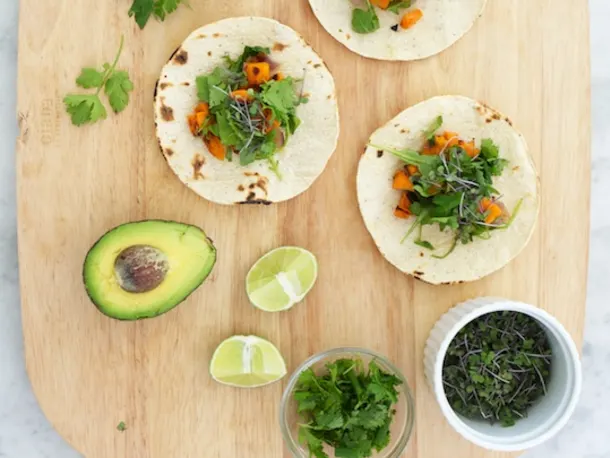 Miso-Maple Sweet Potato Tacos with Coconut-Cilantro Sauce