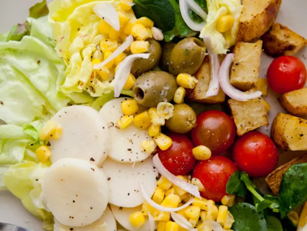 Hearts of Palm, Corn, Tomatoes & Watercress Salad