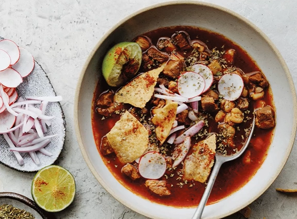 Mexican Red Pork Soup with Hominy (Pozole Rojo)