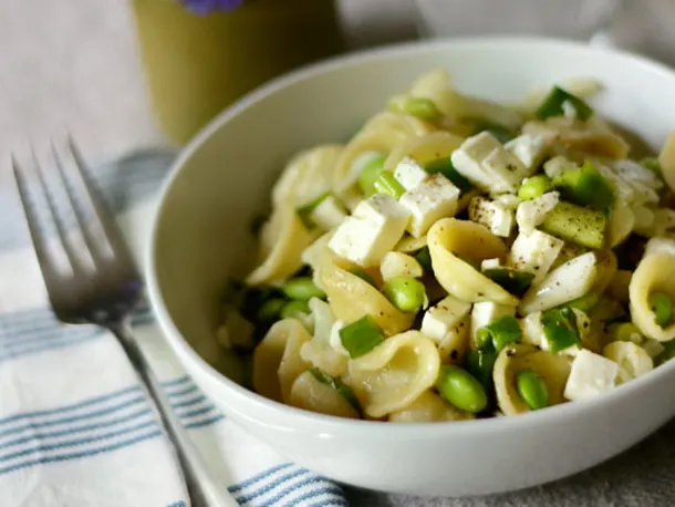 Edamame & Cauliflower Pasta Salad with Feta