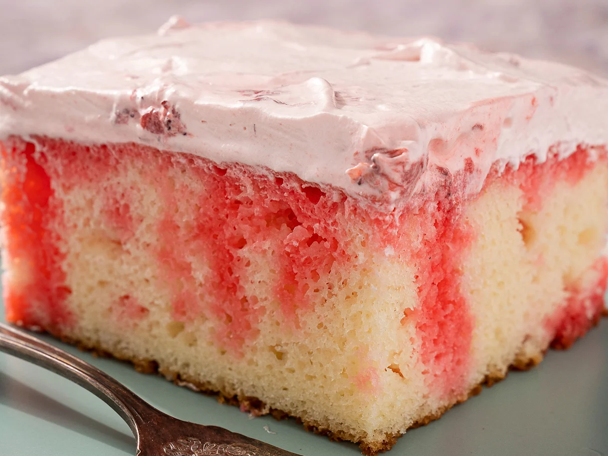Strawberry Jell-O Poke Cake