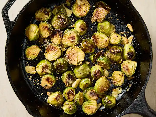 Miso Sesame Glazed Brussels Sprouts