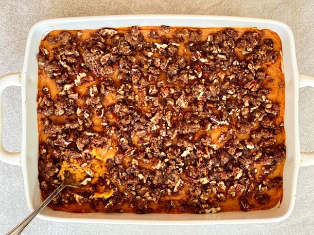 Sweet Potato Casserole with Pecan Streusel Topping