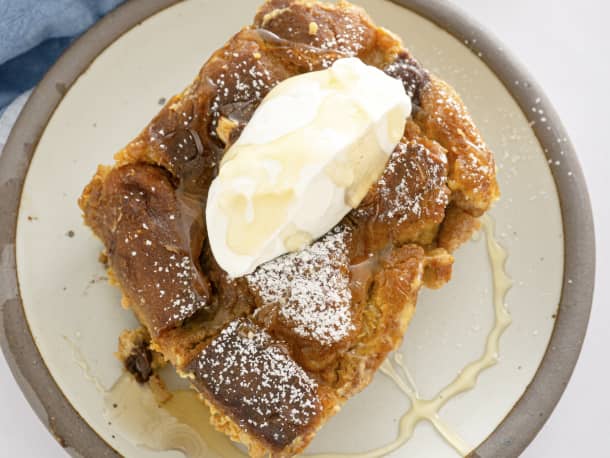Spiced Pumpkin Bread Pudding with Chocolate Chips