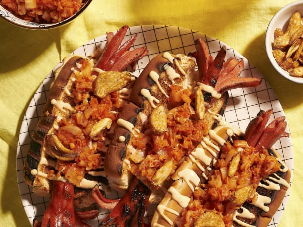 Kimchi and Crispy Garlic Dogs