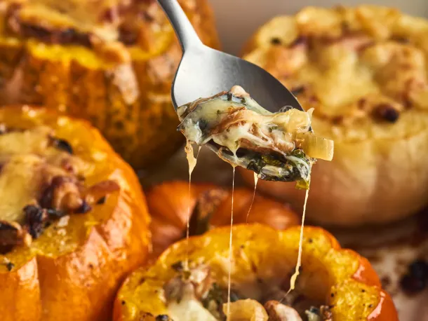 Rosa Jackson’s Mini Pumpkins Stuffed with Onion, Mushrooms, and Chard
