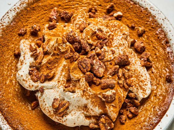 Crustless Pumpkin Pie with Candied Pecans