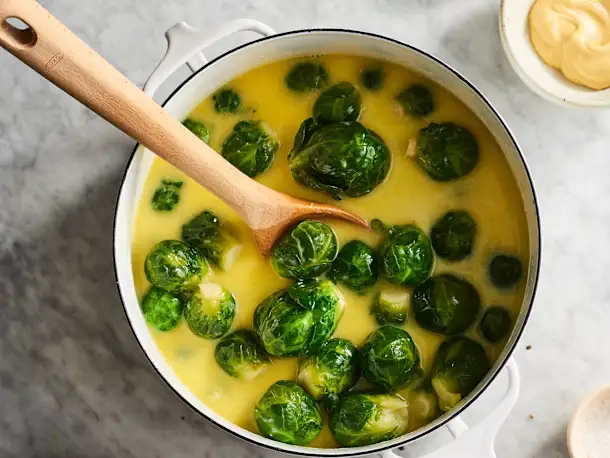 Maple-Mustard Butter Bath Brussels Sprouts