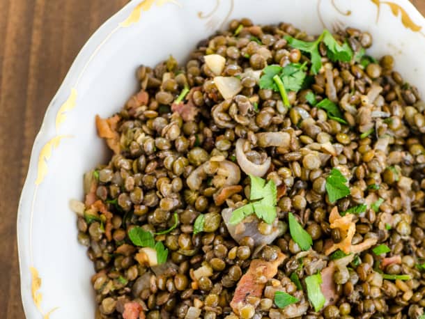 Warm French Lentil Salad with Bacon & Herbs