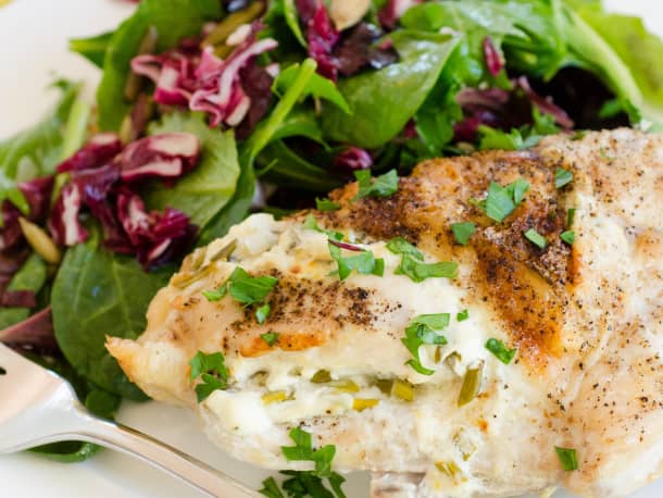 Roasted Chicken Breasts Stuffed with Goat Cheese & Garlic