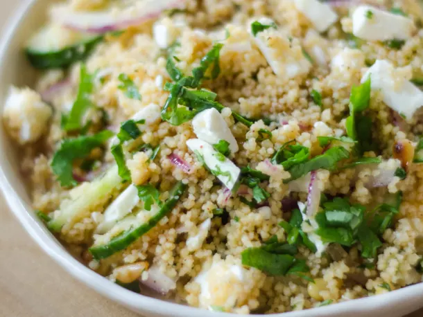 Couscous Salad with Cucumber, Red Onion & Herbs