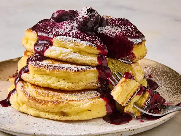 Lemon Ricotta Pancakes with Blueberry Compote