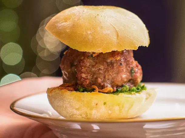 Lamb Meatball Sliders with Chimichurri and Crispy Shallots