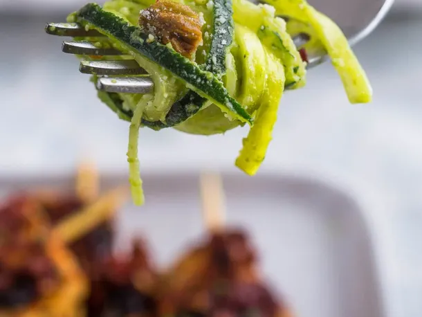 Zucchini Noodle Salad with Parsley-Pistachio Pesto