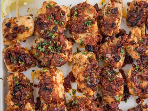 Spicy Chicken Skewers with Sun-Dried Tomato Sauce