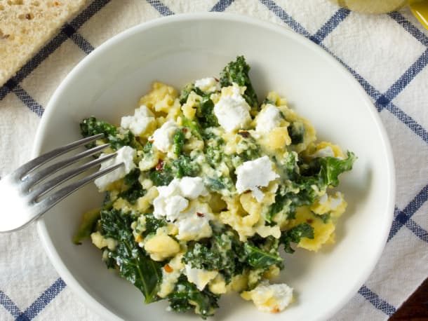 Breakfast Recipe: Scrambled Eggs with Goat Cheese, Greek Yogurt & Greens