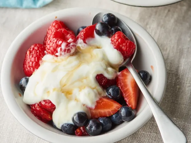 Balsamic Berries with Honey Yogurt