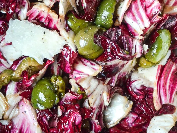 Radicchio Salad with Green Olives & Parmesan
