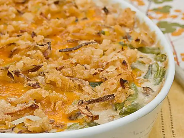 Green Bean Casserole with Mushroom Béchamel & Crispy Onions