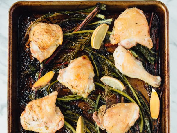 Lemon-Rosemary Roast Chicken with Winter Green Stems